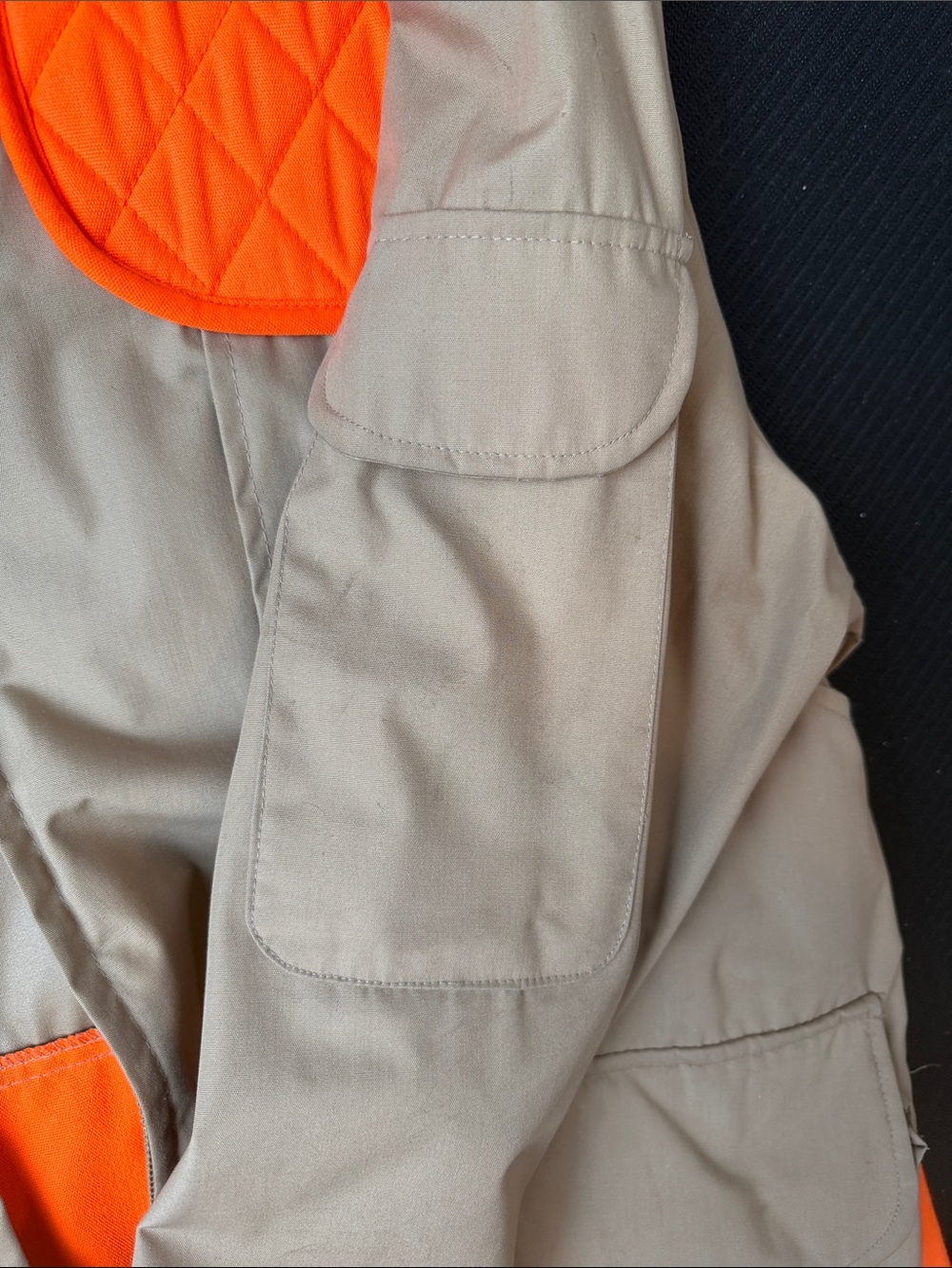 Men's Tan Field Jacket with High-Vis Orange Quilted Shoulders - Picture 11 of 16